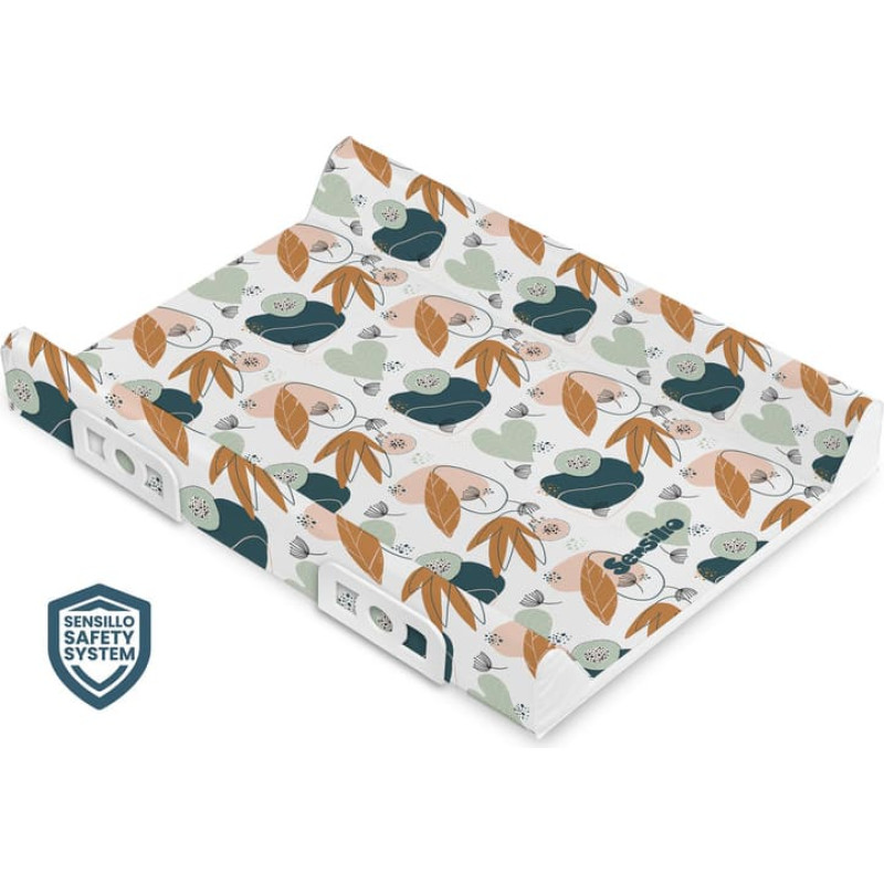 Sensillo Stiffened Changing Pad WITH SAFETY SYSTEM - GARDEN LEAVES PLATINUM