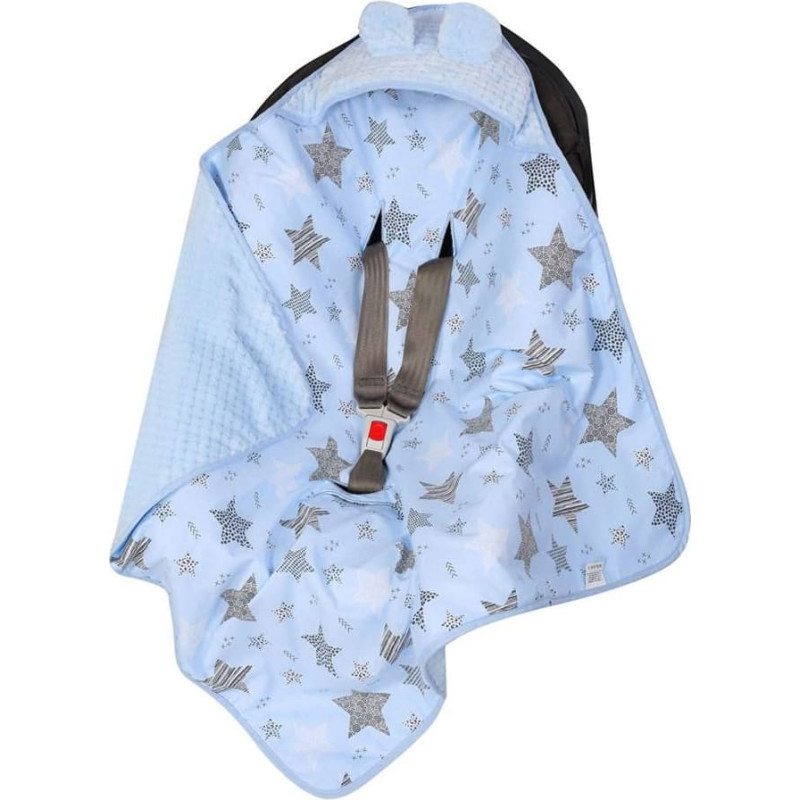 Duet Baby Blanket with hood -  599 - SWADDING TO CAR SEAT - size 80x80 - BLUE