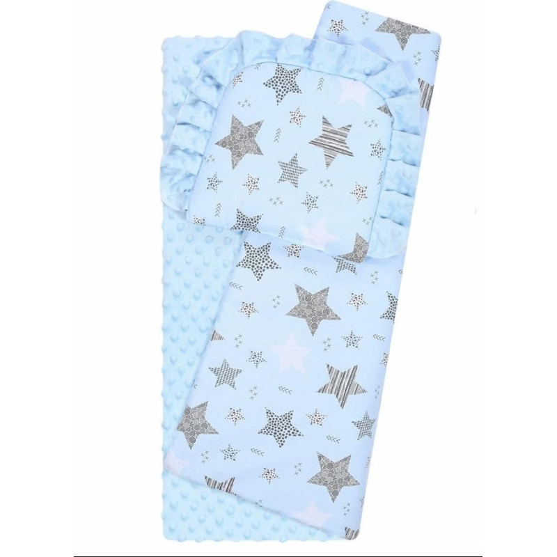 Duet Baby Bedding set to Strolley - 634 - MINKY / COTTON PRINT - BLUE