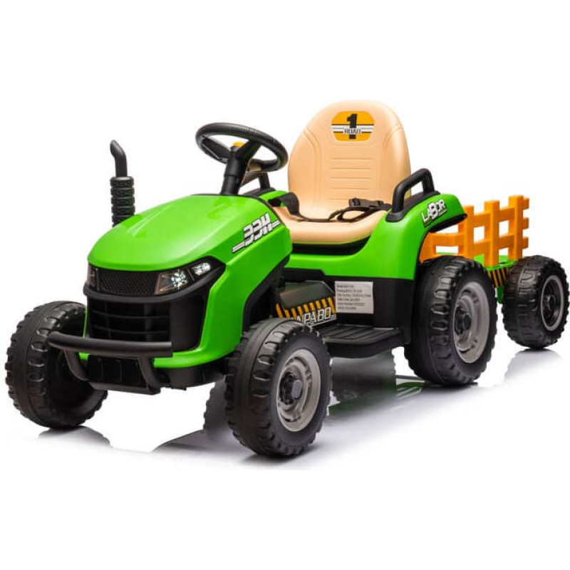 To-Ma akumuliatorinis traktorius - 12V - BBH-030 - TRACTOR with TRAILER - GREEN