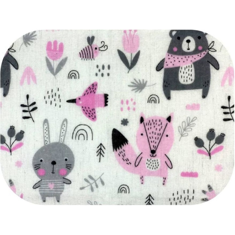 Ega Kids Diaper - 20849 - FLANNEL PRINT - EGA - ZWIERZĘTA LEŚNE - PINK - size 70x80 cm