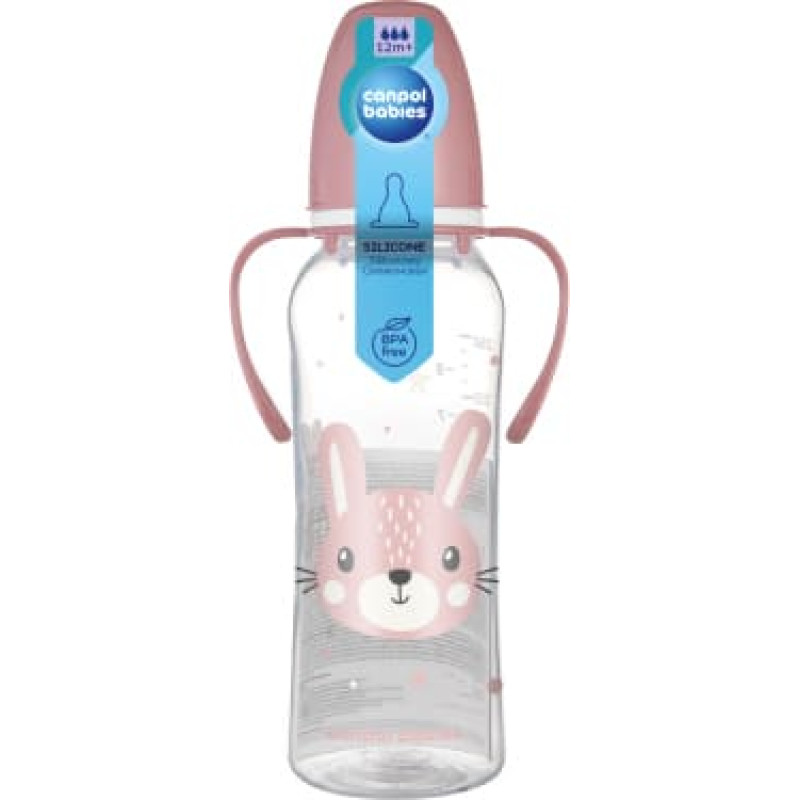 Canpol Babies CANPOL 11/845 Butelka standardowa z uchwytami 250ml CUTE ANIMALS różowa