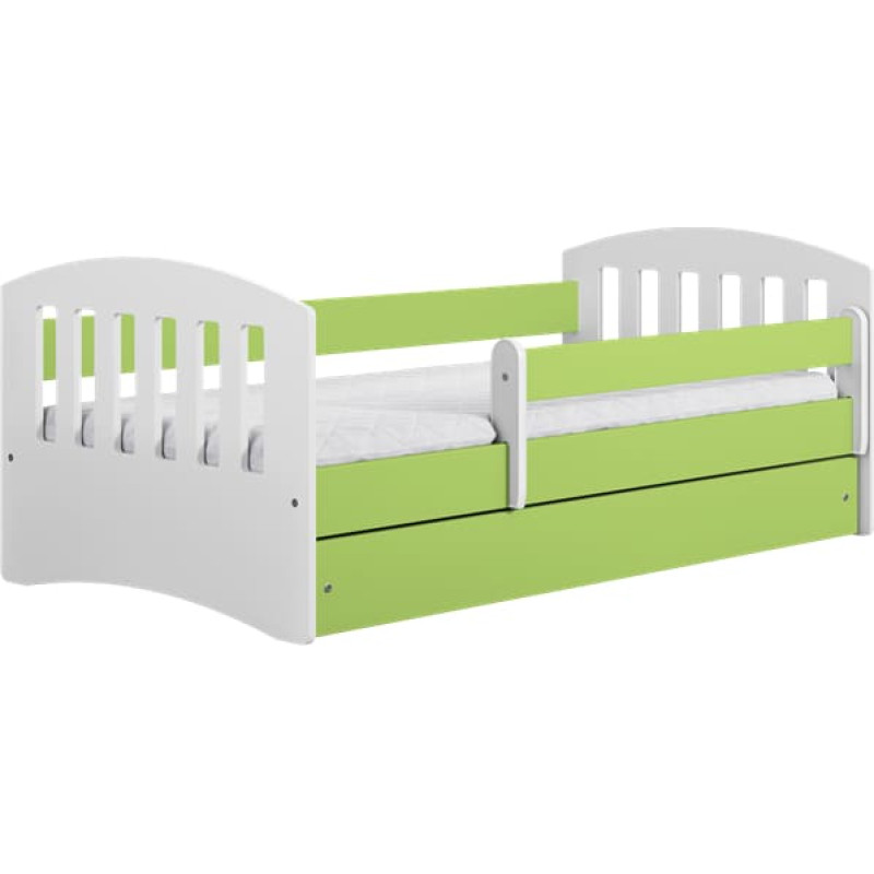 Kocot Kids Bed classic 1 green with drawer with mattress 140/80