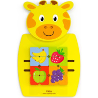 Viga Medinė manipuliacinė lenta „Žirafa“, su FSC sertifikatu, Montessori metodas