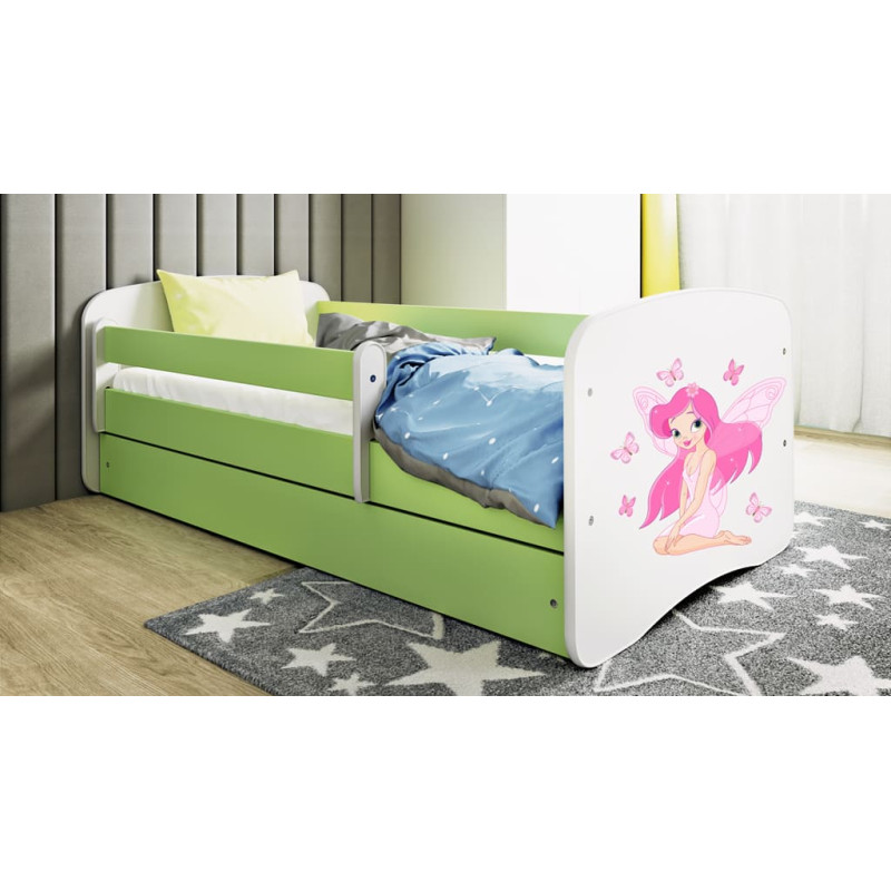 Kocot Kids Bed babydreams green fairy with butterflies with drawer with mattress 160/80
