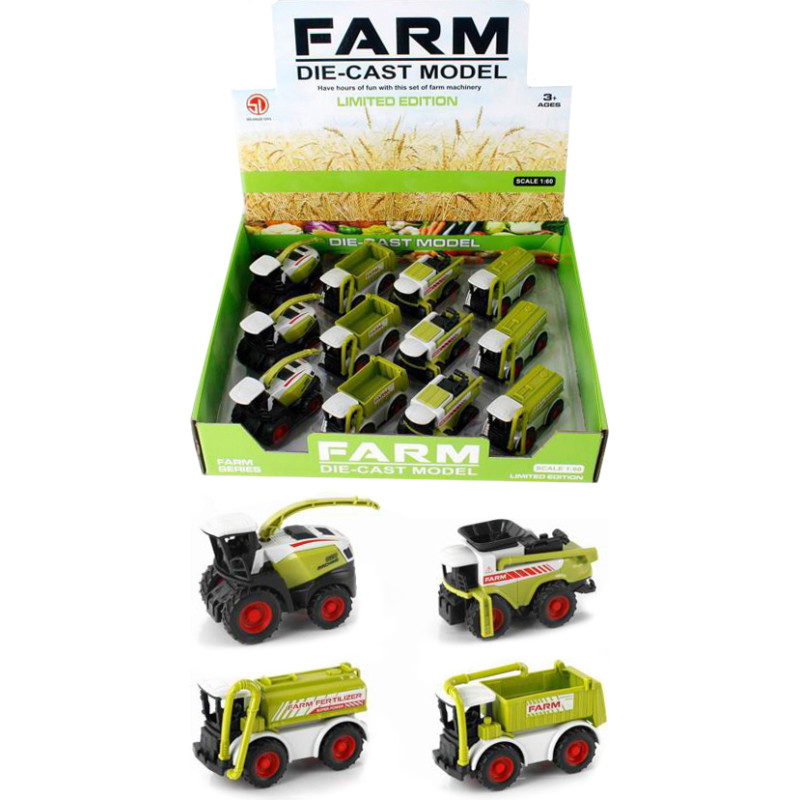 Metalinė žaislinė kombainas su pull-back mechanizmu