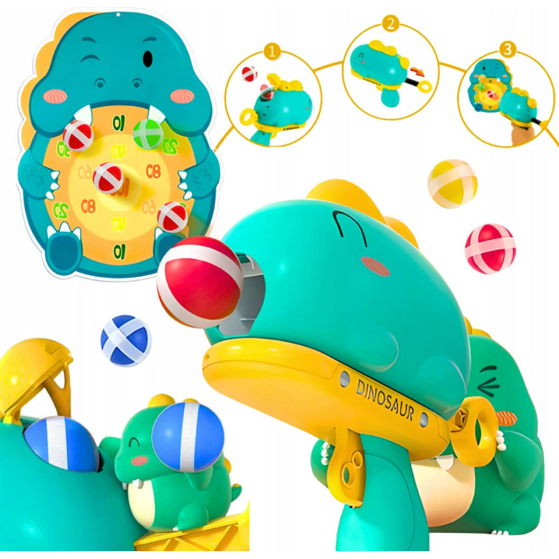 Woopie Gra w Rzutki Pistolet Dinozaur na Kulki Rzepy Tarcza Punkty Strzelanie