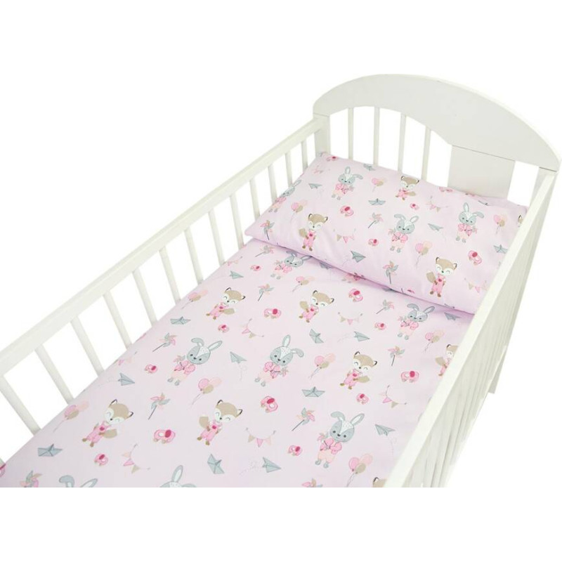 Ankras “Fox and Rabbit” patalynės komplektas, 2 dalys, 120×90 cm ir 40×60 cm, rožinis