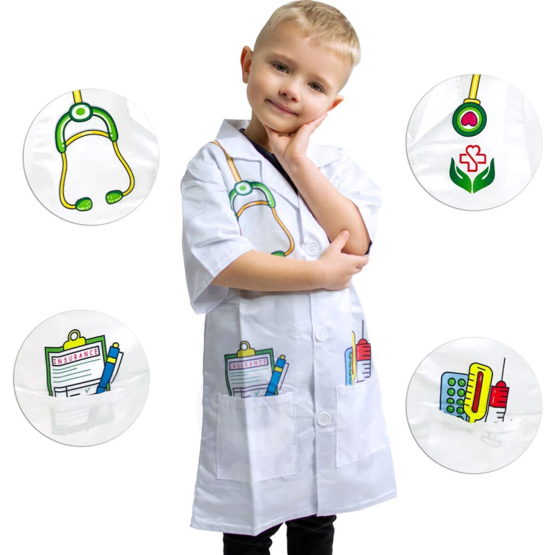 Woopie Strój Fartuch Lekarza Doktora Ubranko dla Dzieci do ok. 120 cm