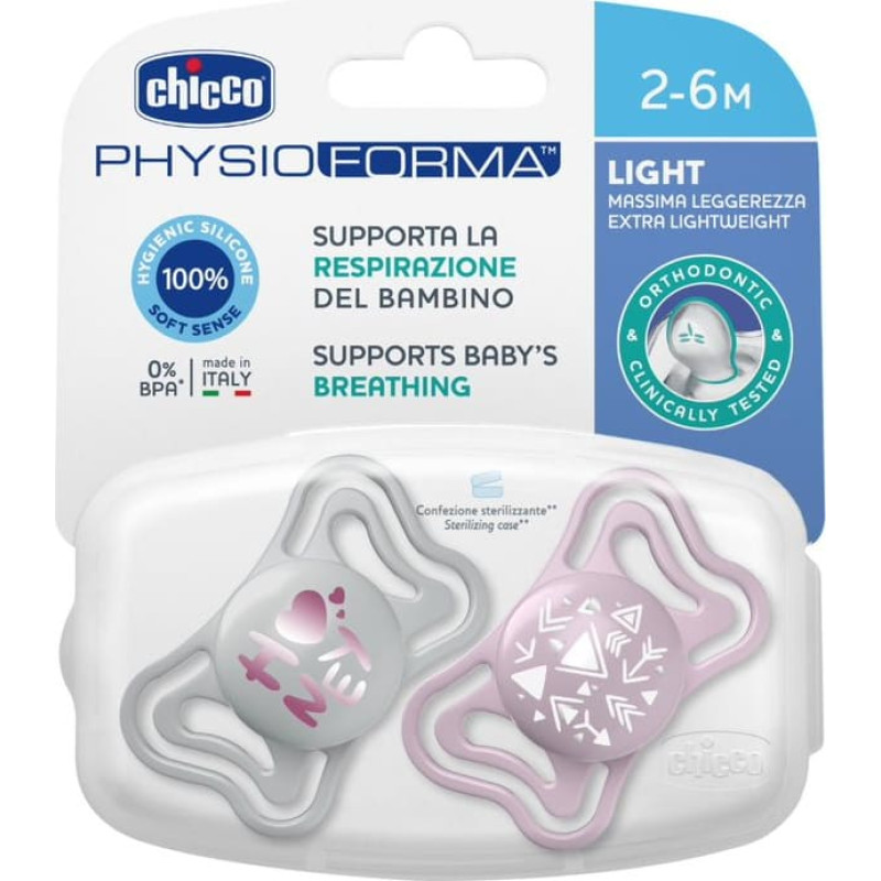 Chicco 00071037110000 Smoczek PHYSIO LIGHT 2-6M sil 2 szt róż