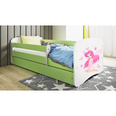 Kocot Kids Bed babydreams green fairy with butterflies with drawer with mattress 140/70