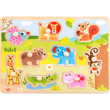 Tooky Toy Drewniane Puzzle Montessori Zwierzęta z Pinezkami Do Dopasowania