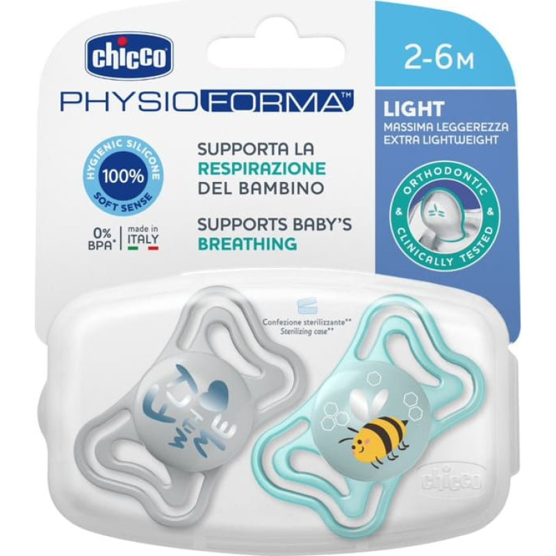 Chicco 00071037210000 Smoczek PHYSIO LIGHT 2-6M sil 2 szt niebieski