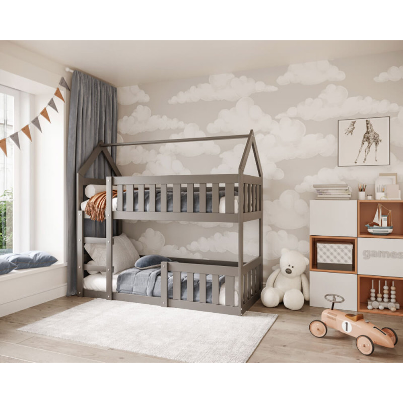 Ajk Meble DOMEK MINI 1908 Dviaukštė lova 190x80cm, pilka