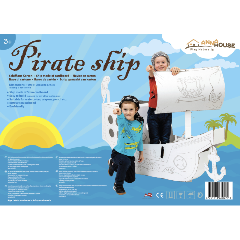 ANNAHOUSE Foldable Cardboard Pirate Ship 160 × 110 × 65 cm