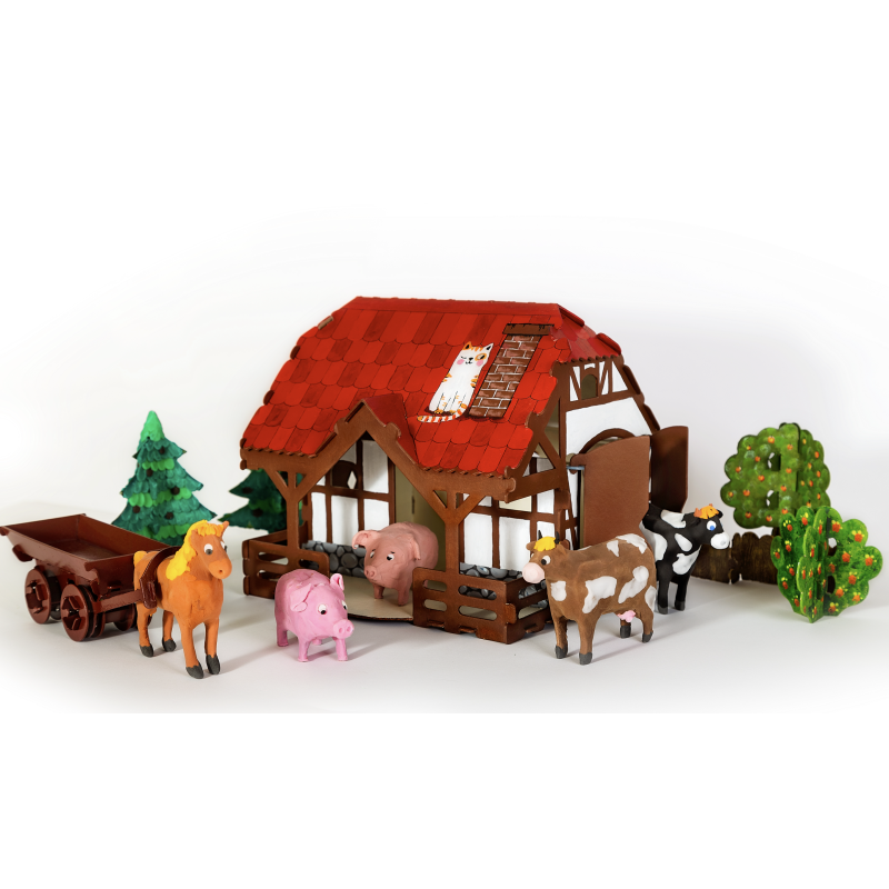 ANNAHOUSE Foldable Cardboard Playhouse 3D Construction / Coloring Set “Farm” 330 × 337 × 35 mm