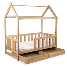 Klups LittleSky LIV lova su dviem stalčiais 160x80 cm, ąžuolas