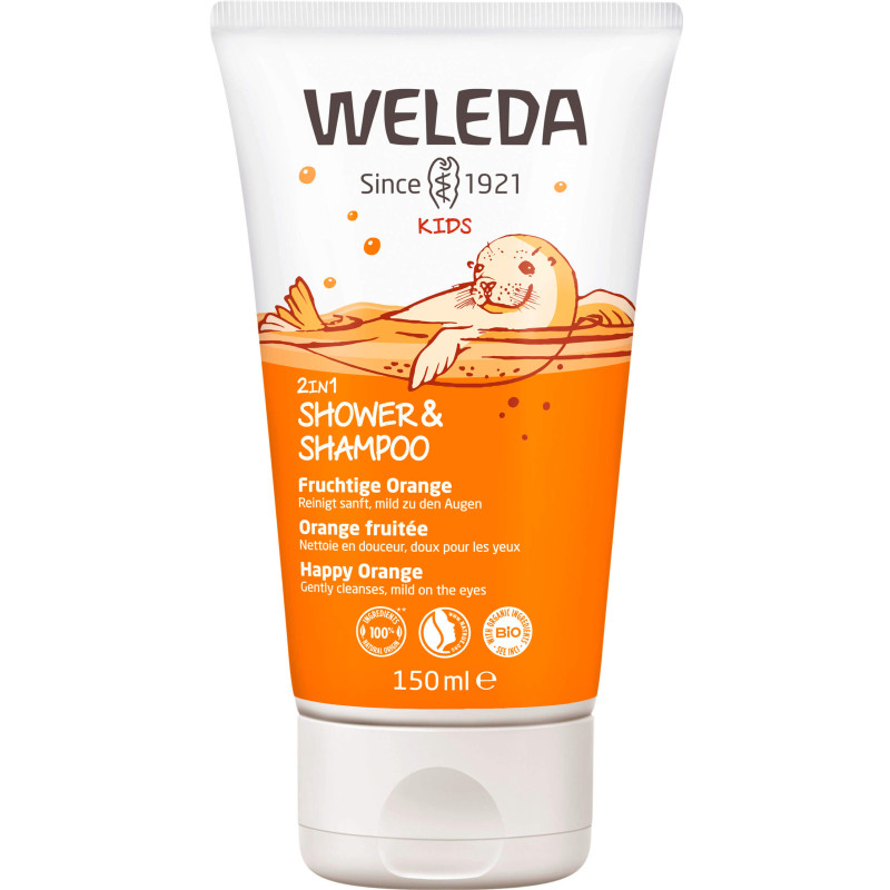 Weleda dušo želė ir šampūnas vaikams, sultingasis apelsinas, 150 ml.