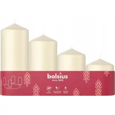 Bolsius Sveces cilindrs 4 gab. &Oslash;120, 100, 80, 60x48mm krēmkrāsas