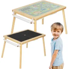 Woopie GREEN Drewniany Stolik Aktywności 4w1 Tablica Kredowa Pojemniki Mapa Miasta Papier Rysunkowy